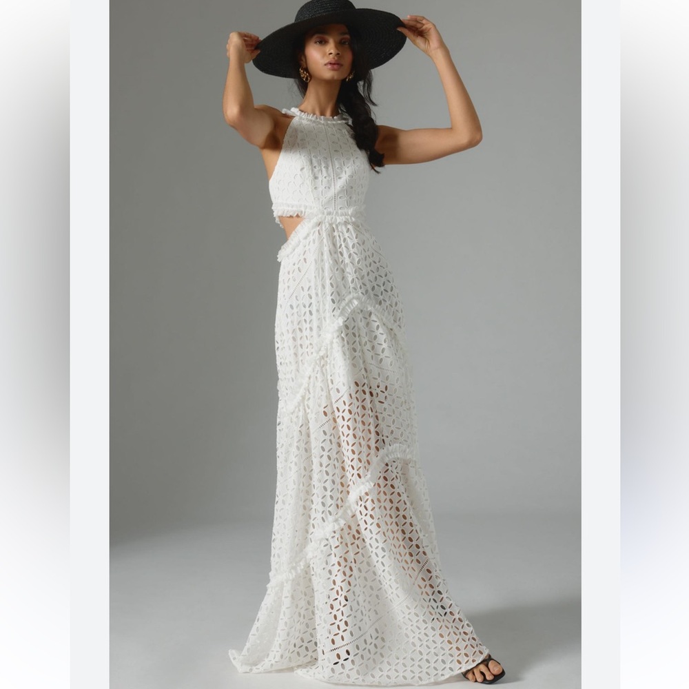 LACE THE LABEL Anthropologie NEW Eyelet Cutout Halter Dress NEW Size M White - Picture 10 of 16